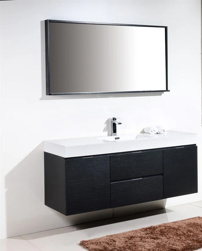 Bliss 60″ Inch Black Wall Mount Single Sink Modern Bathroom Vanity - Image 3