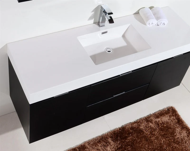 Bliss 60″ Inch Black Wall Mount Single Sink Modern Bathroom Vanity - Image 4
