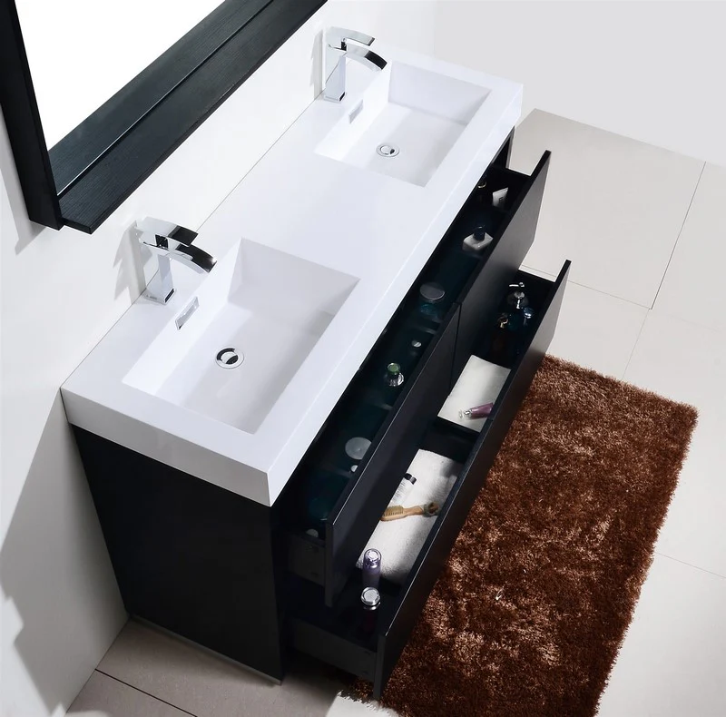 Bliss 60″ Inch Double Sink Black Free Standing Modern Bathroom Vanity - Image 4