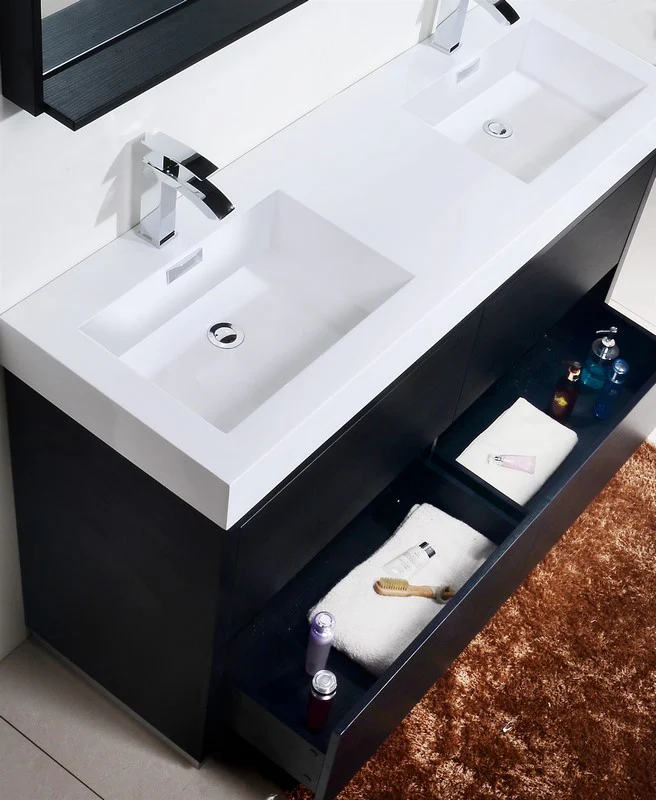 Bliss 60″ Inch Double Sink Black Free Standing Modern Bathroom Vanity - Image 6