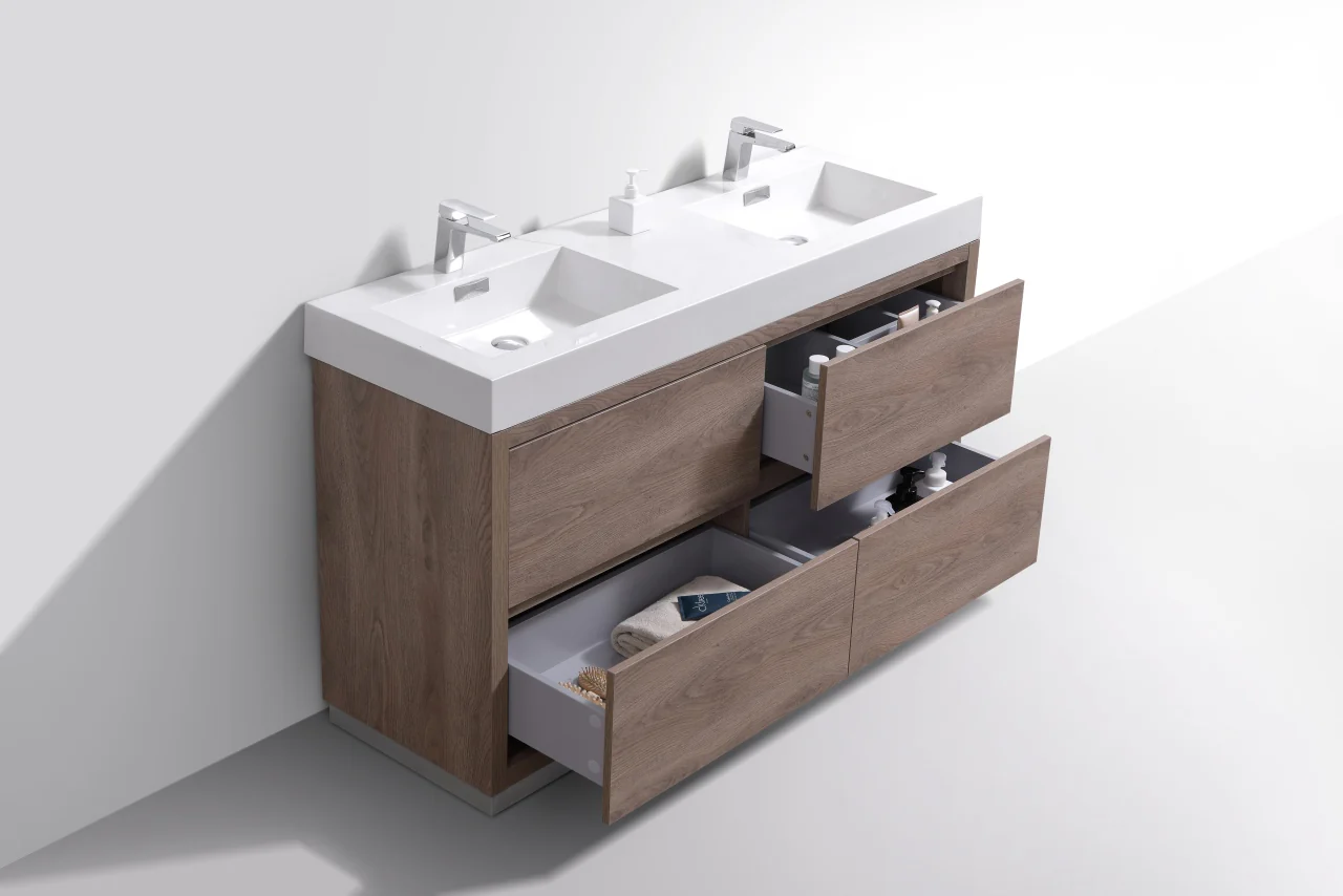Bliss 60″ Inch Double Sink Butternut Free Standing Modern Bathroom Vanity - Image 4