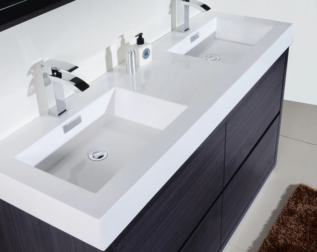 Bliss 60″ Inch Double Sink Gray Oak Free Standing Modern Bathroom Vanity - Image 4