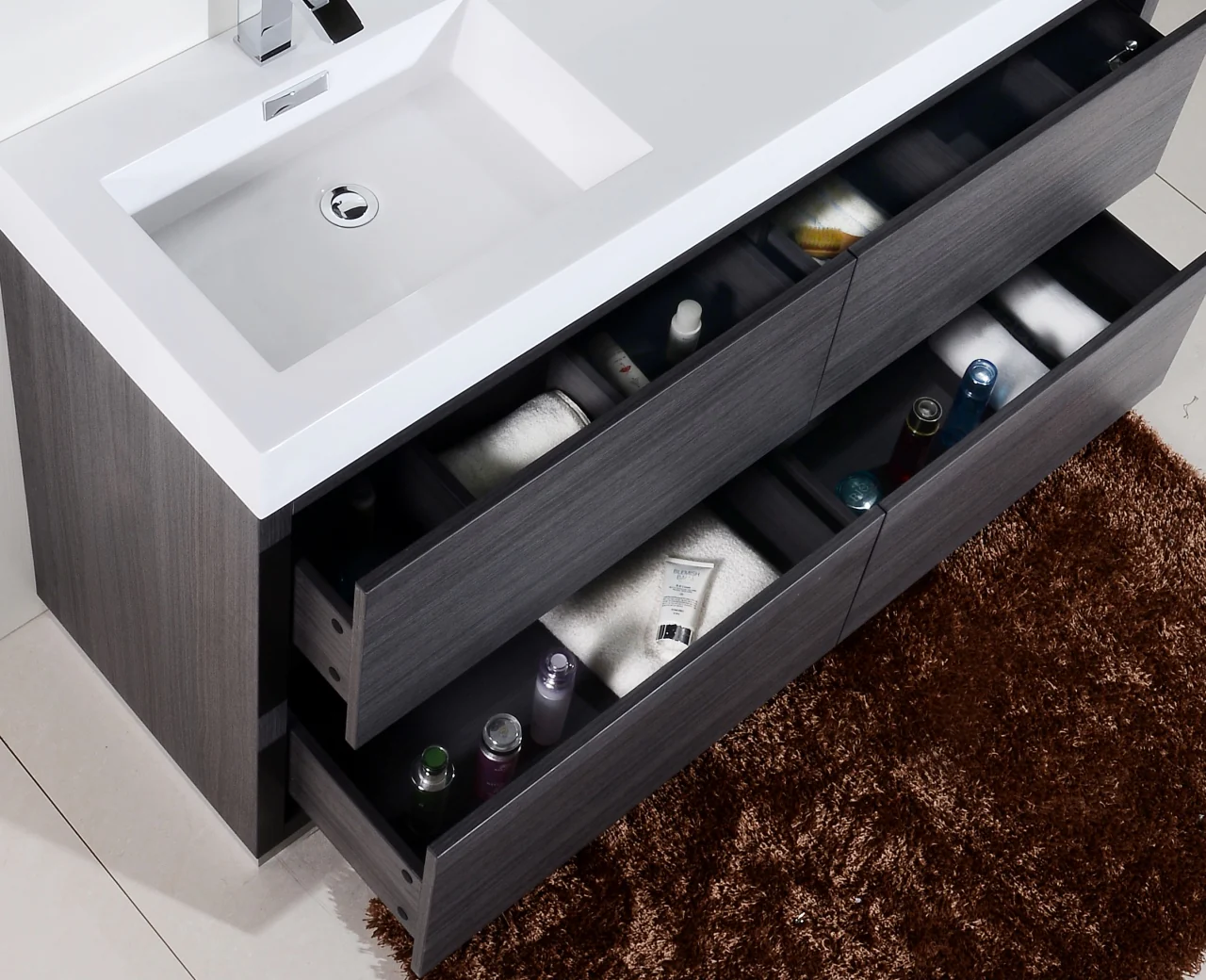 Bliss 60″ Inch Double Sink Gray Oak Free Standing Modern Bathroom Vanity - Image 6