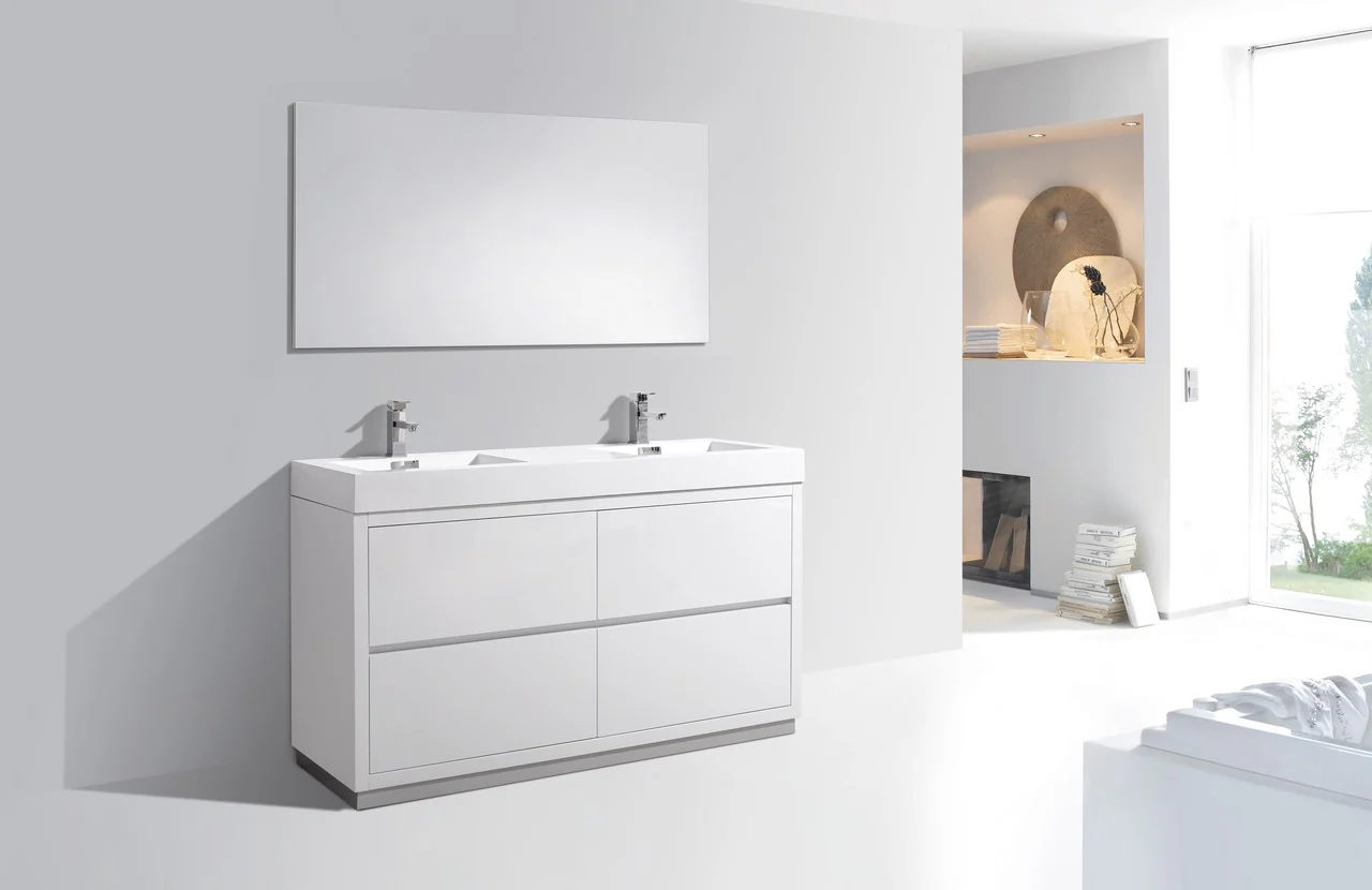 Bliss 60″ Inch Double Sink High Gloss White Free Standing Modern Bathroom Vanity - Image 3