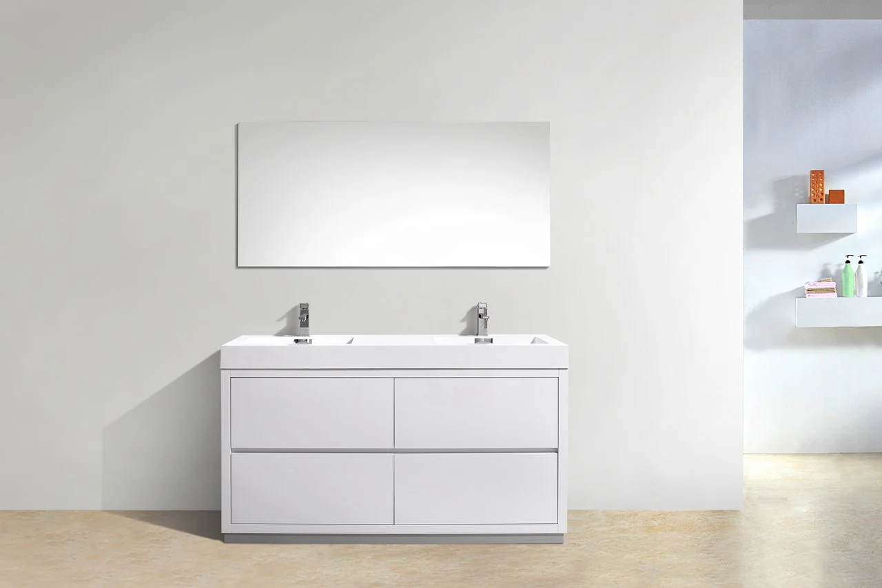 Bliss 60″ Inch Double Sink High Gloss White Free Standing Modern Bathroom Vanity - Image 5