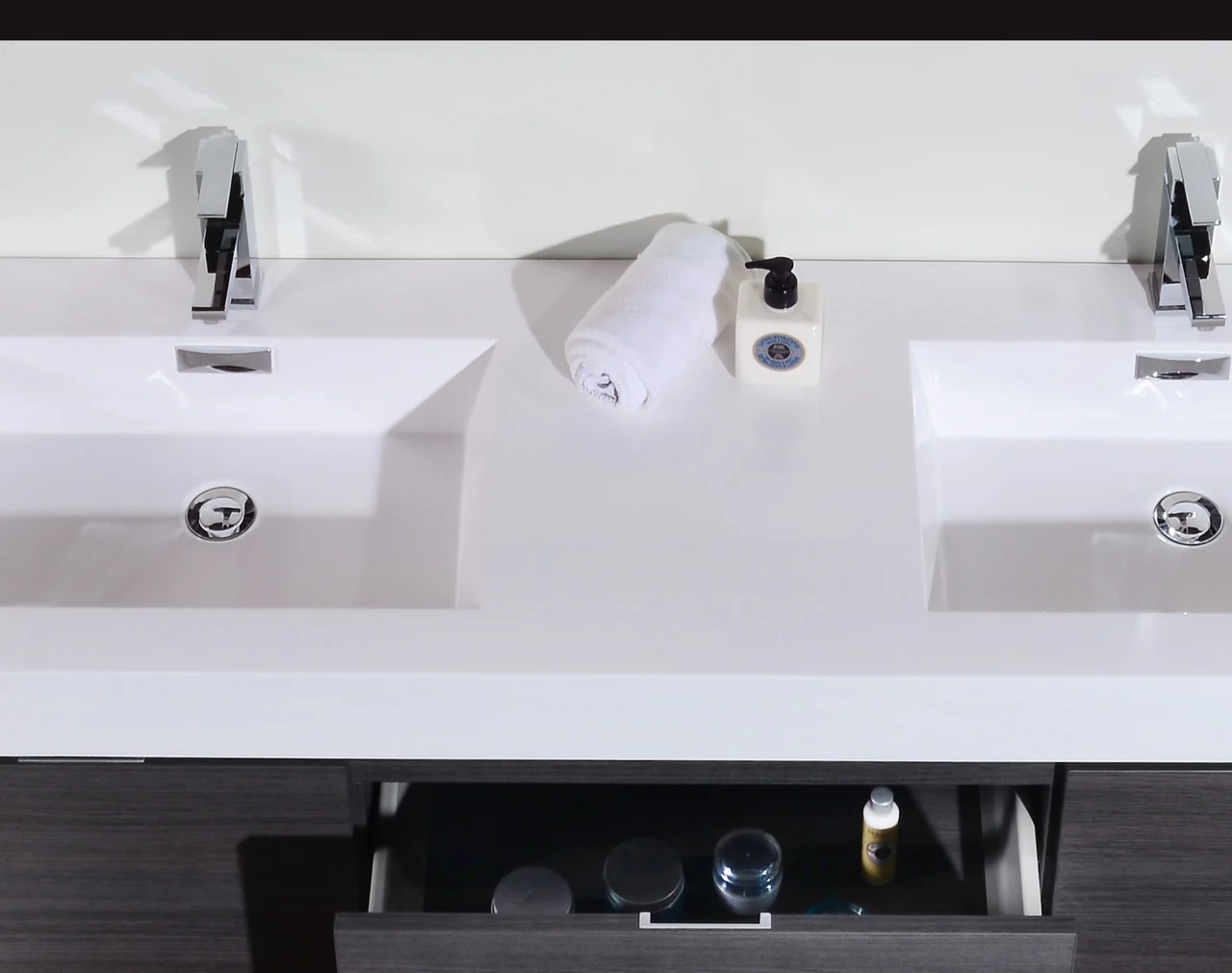 Bliss 60″ Inch Gray Oak Wall Mount Double Sink Modern Bathroom Vanity - Image 5