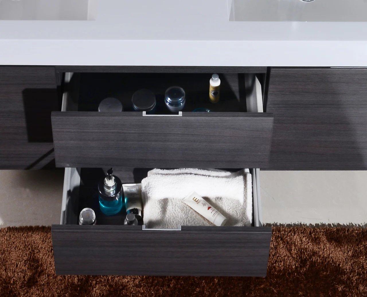 Bliss 60″ Inch Gray Oak Wall Mount Double Sink Modern Bathroom Vanity - Image 6