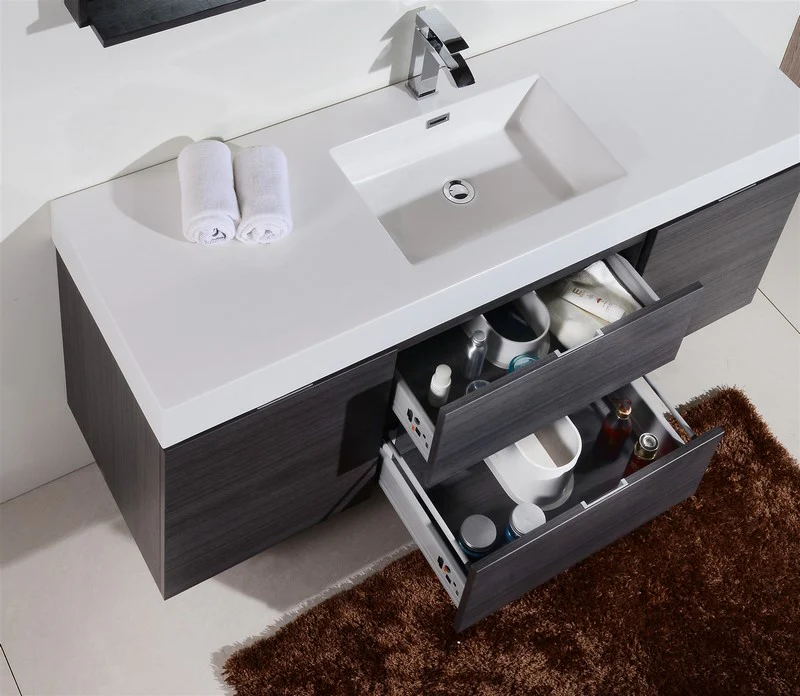 Bliss 60″ Inch Gray Oak Wall Mount Single Sink Modern Bathroom Vanity - Image 5
