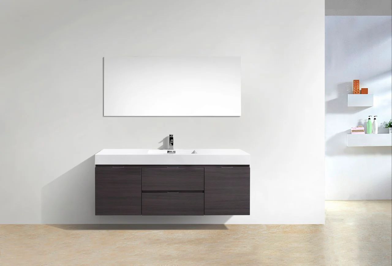Bliss 60″ Inch High Gloss Gray Oak Wall Mount Single Sink Modern Bathroom Vanity - Image 3
