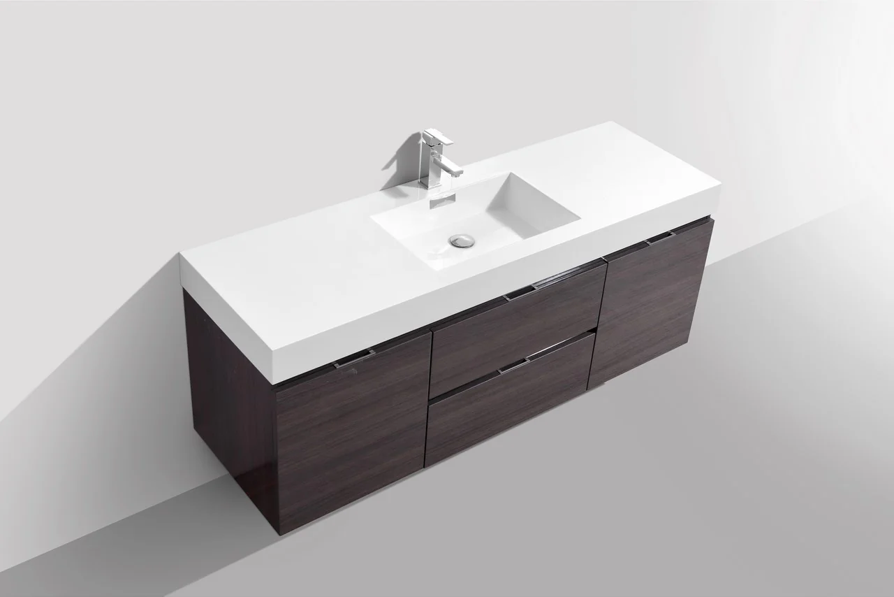 Bliss 60″ Inch High Gloss Gray Oak Wall Mount Single Sink Modern Bathroom Vanity - Image 4