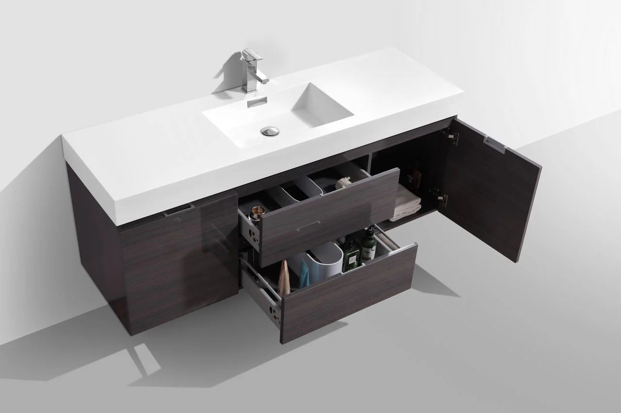 Bliss 60″ Inch High Gloss Gray Oak Wall Mount Single Sink Modern Bathroom Vanity - Image 5