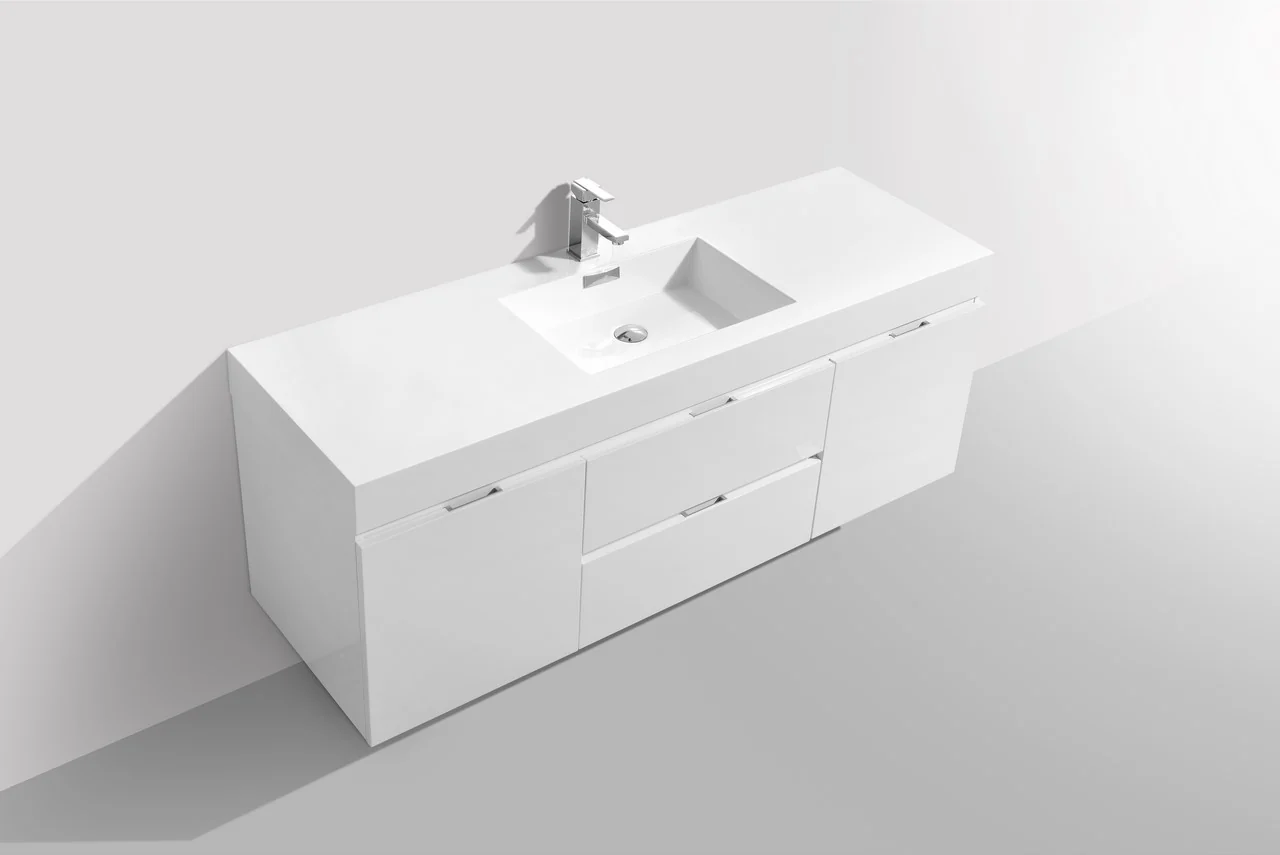 Bliss 60″ Inch High Gloss White Wall Mount Single Sink Modern Bathroom Vanity - Image 4