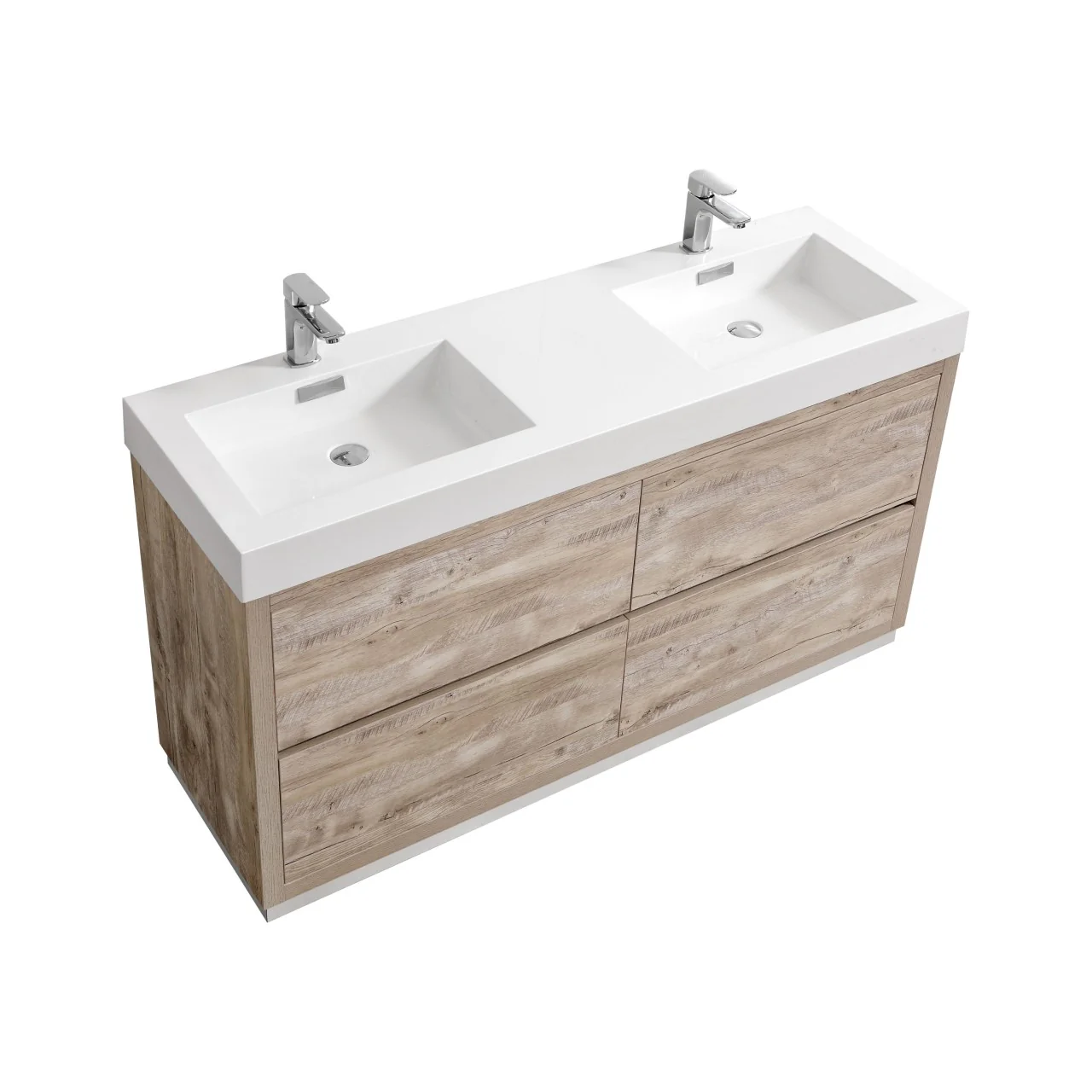 Bliss 60″ Inch Double Sink Nature Wood Floor Mount Modern Bathroom Vanity