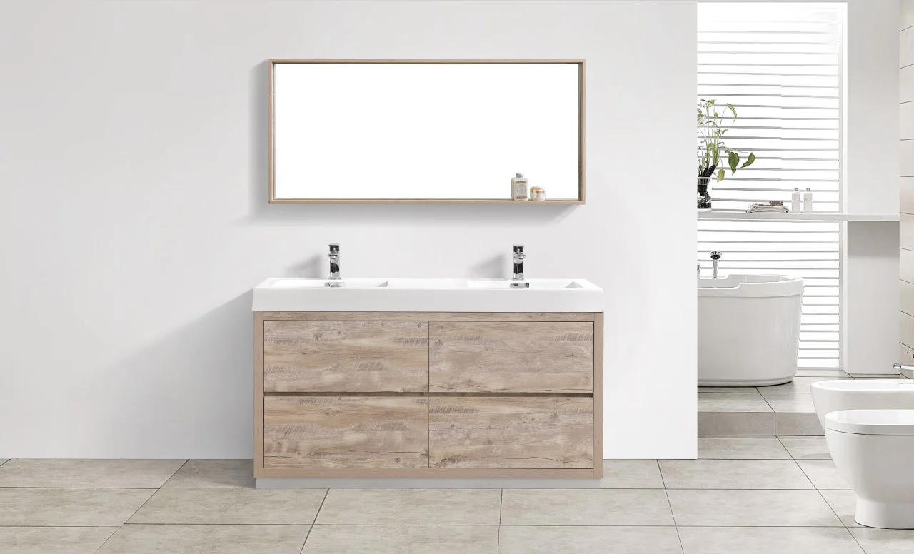 Bliss 60″ Inch Double Sink Nature Wood Floor Mount Modern Bathroom Vanity - Image 4