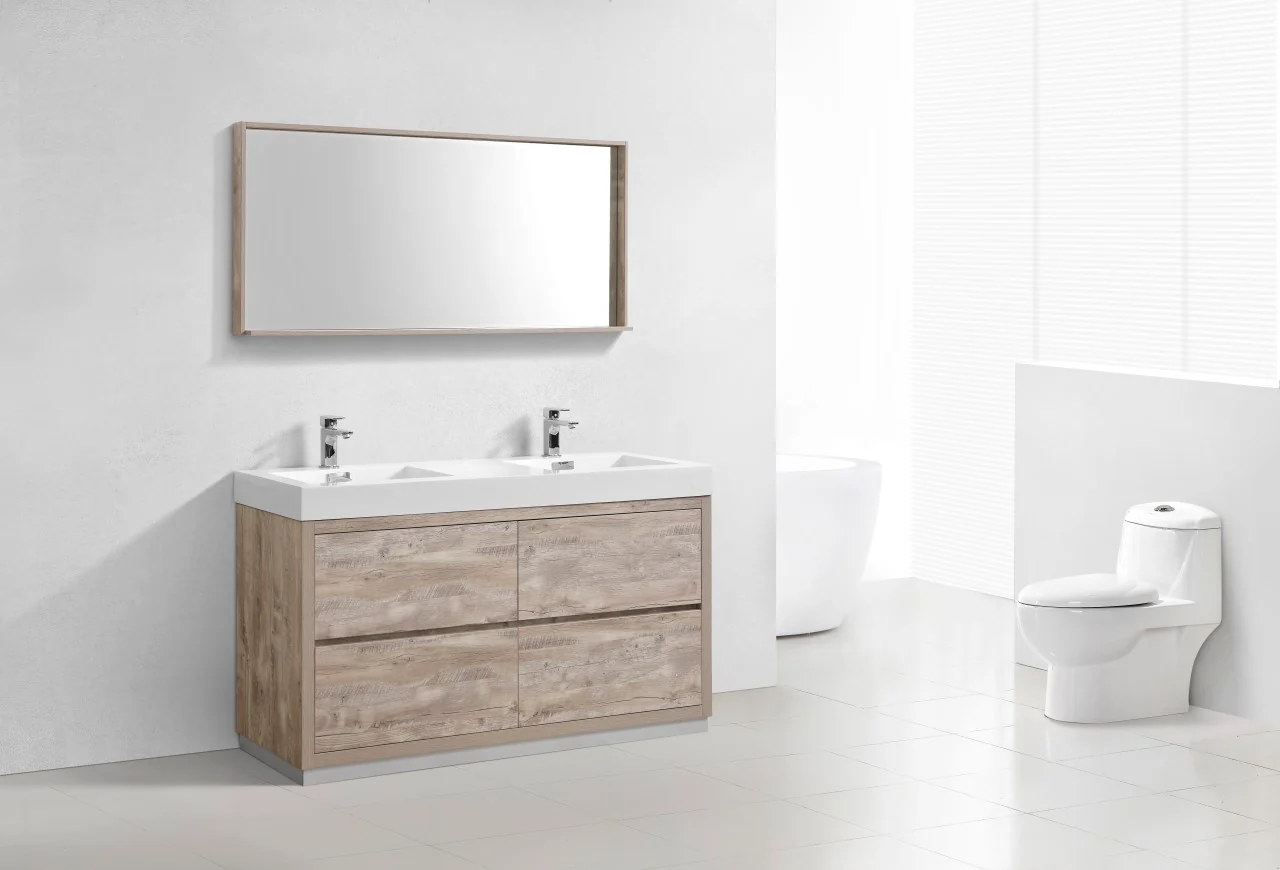 Bliss 60″ Inch Double Sink Nature Wood Floor Mount Modern Bathroom Vanity - Image 6