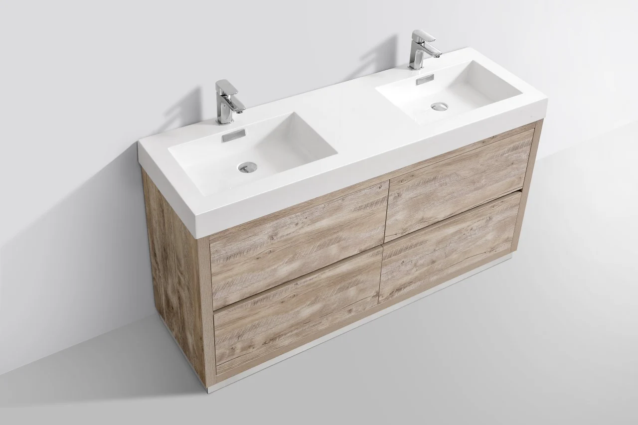 Bliss 60″ Inch Double Sink Nature Wood Floor Mount Modern Bathroom Vanity - Image 7