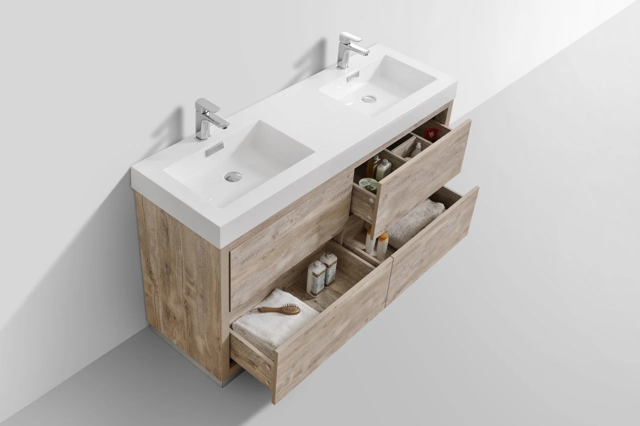 Bliss 60″ Inch Double Sink Nature Wood Floor Mount Modern Bathroom Vanity - Image 8