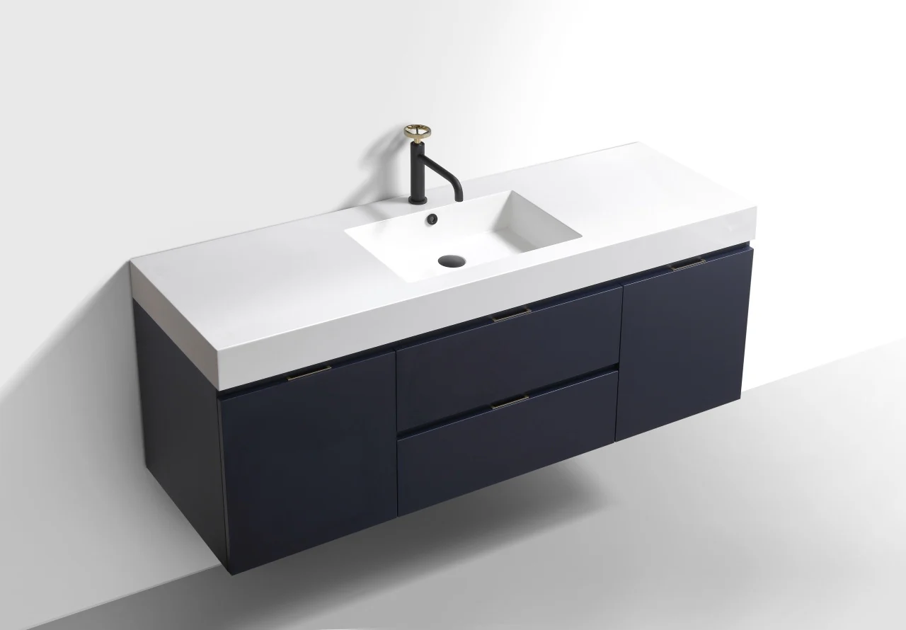 Bliss 60″ Inch Navy Blue Wall Mount Single Sink Modern Bathroom Vanity - Image 2