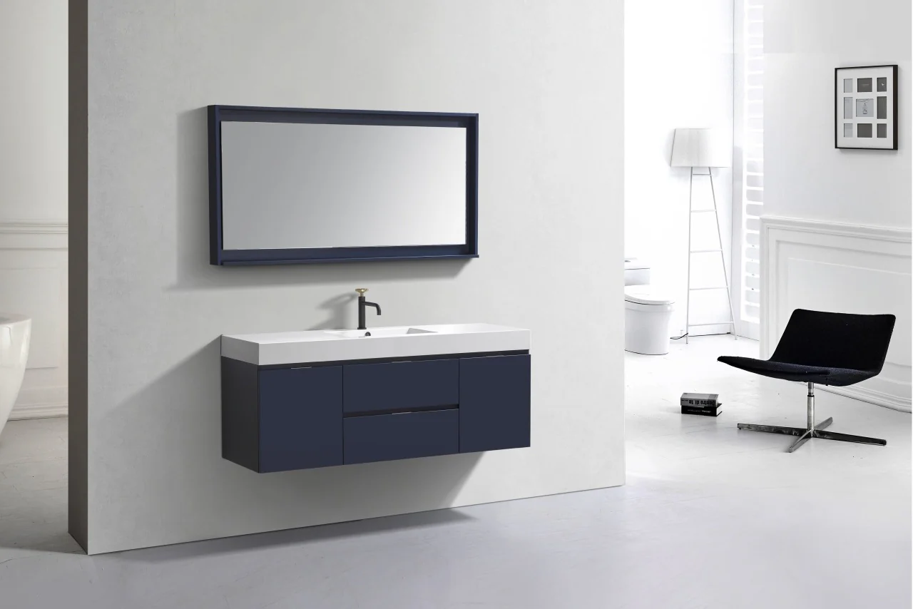 Bliss 60″ Inch Navy Blue Wall Mount Single Sink Modern Bathroom Vanity - Image 4