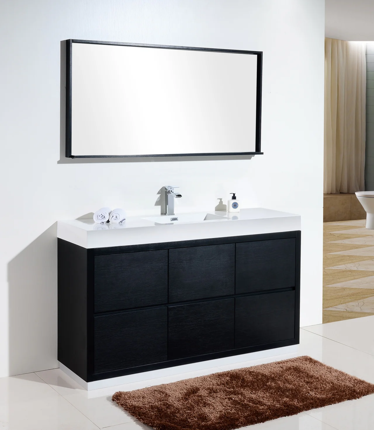 Bliss 60″ Inch Single Sink Black Free Standing Modern Bathroom Vanity - Image 3