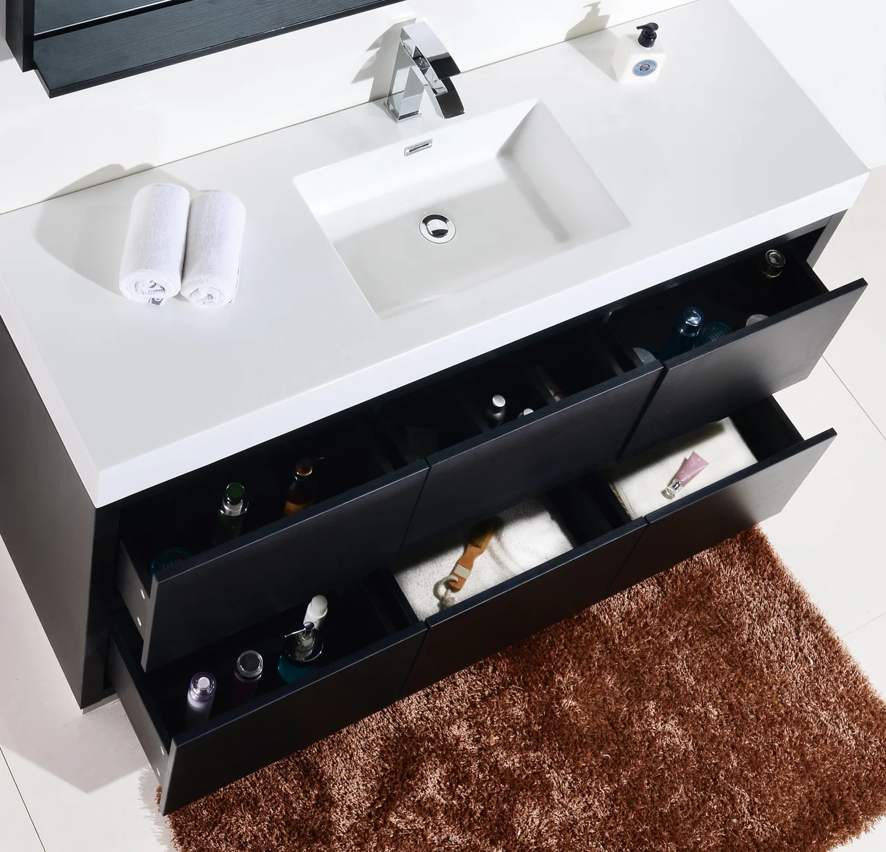 Bliss 60″ Inch Single Sink Black Free Standing Modern Bathroom Vanity - Image 5