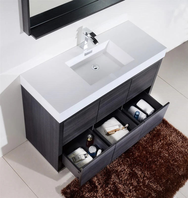 Bliss 60″ Inch Single Sink Gray Oak Free Standing Modern Bathroom Vanity - Image 6