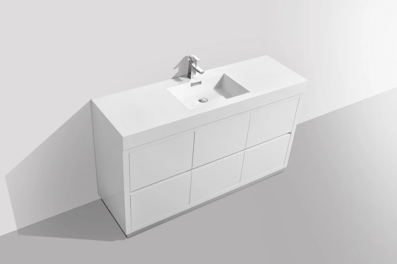Bliss 60″ Inch Single Sink High Gloss White Free Standing Modern Bathroom Vanity( ETA - JUNE ) - Image 4