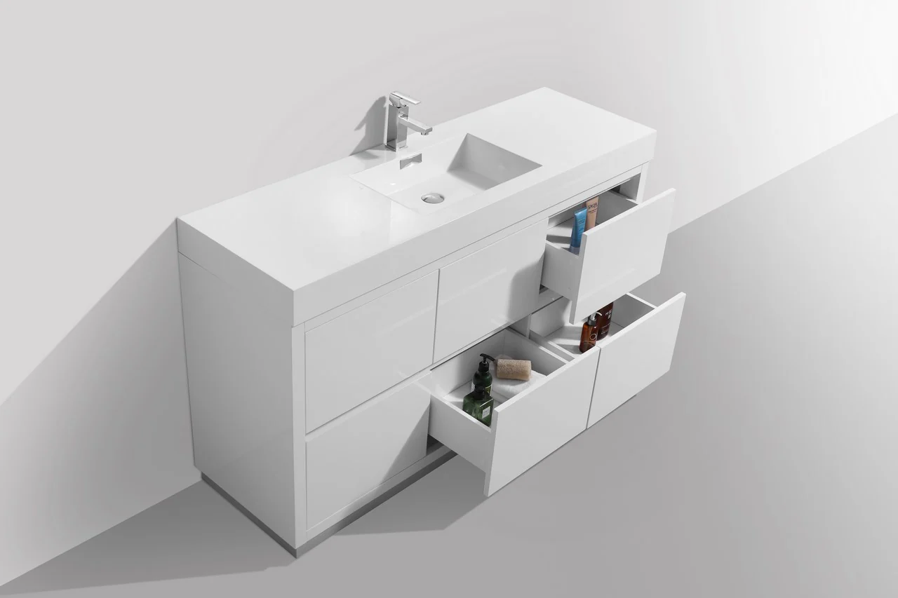 Bliss 60″ Inch Single Sink High Gloss White Free Standing Modern Bathroom Vanity( ETA - JUNE ) - Image 5