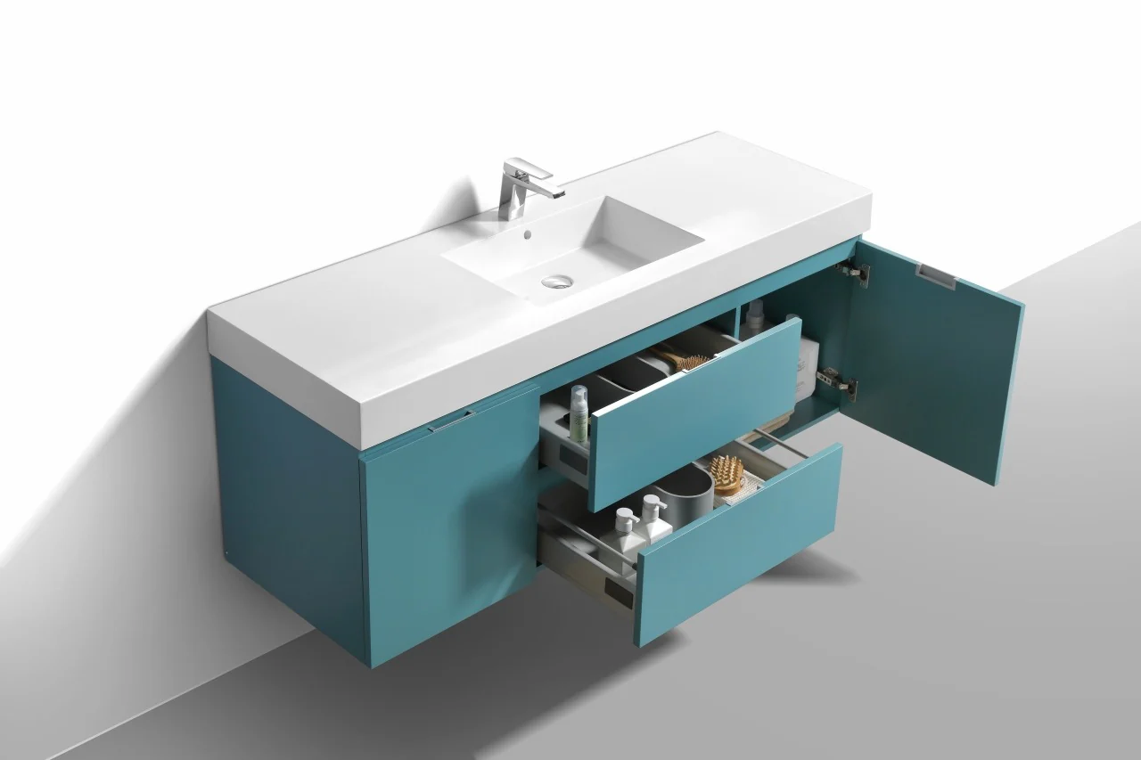 Bliss 60″ Inch Teal Green Wall Mount Double Sink Modern Bathroom Vanity - Image 5