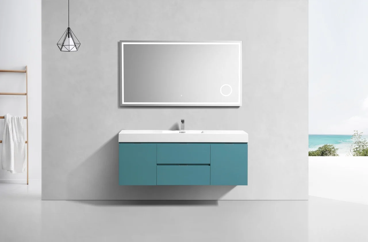 Bliss 60″ Inch Teal Green Wall Mount Single Sink Modern Bathroom Vanity - Image 2