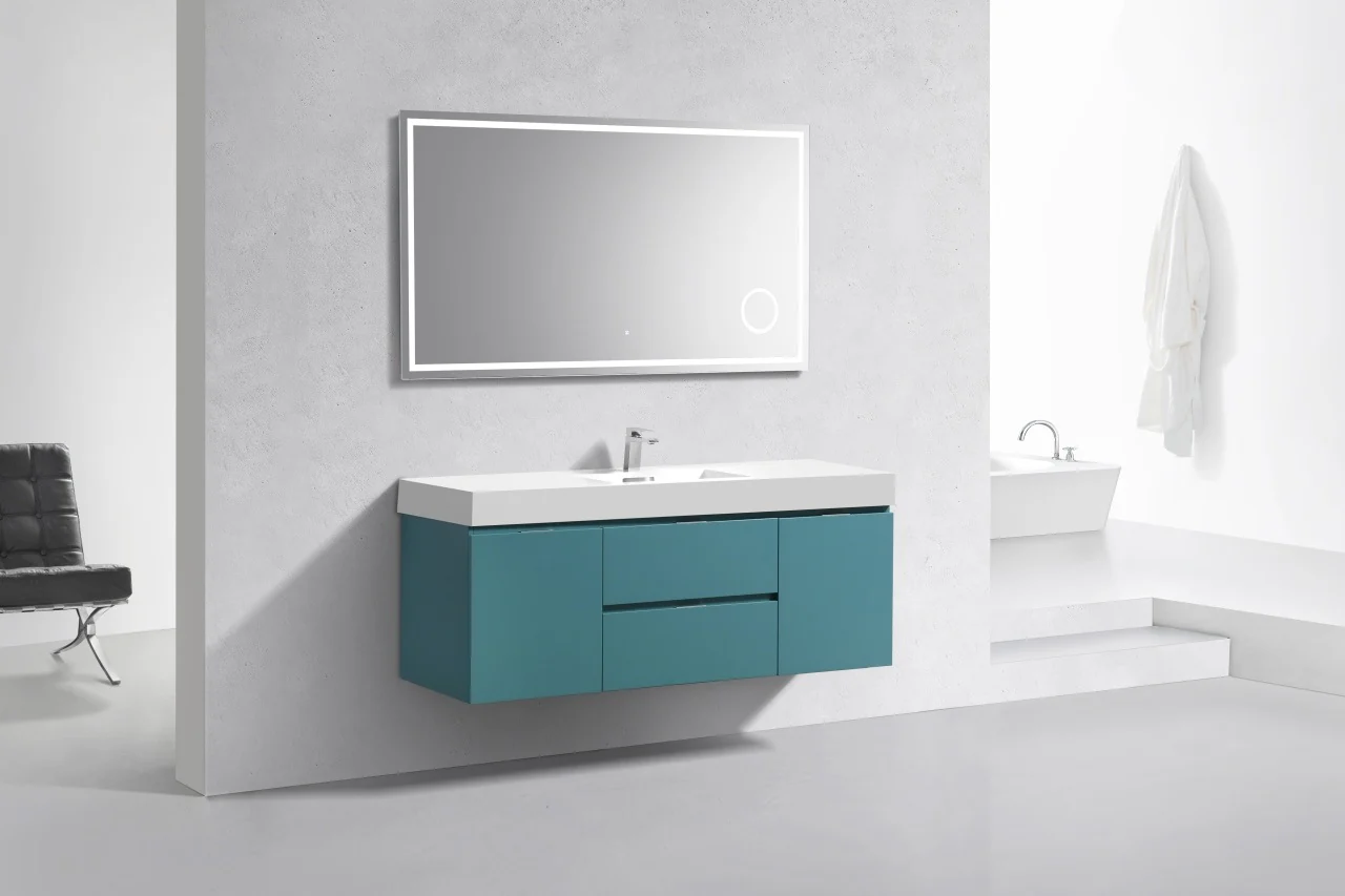 Bliss 60″ Inch Teal Green Wall Mount Single Sink Modern Bathroom Vanity - Image 3