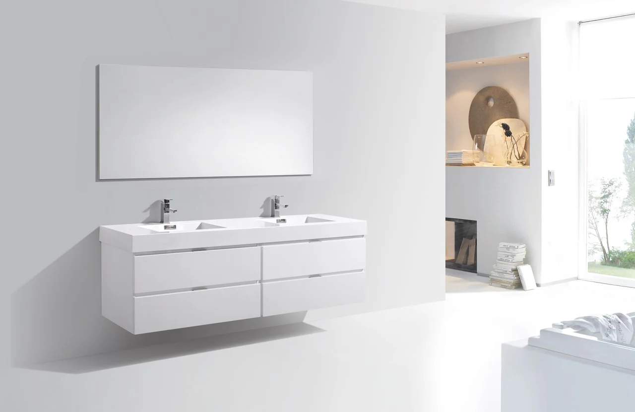 Bliss 72″ Inch High Gloss White Wall Mount Single Sink Modern Bathroom Vanity - Image 2