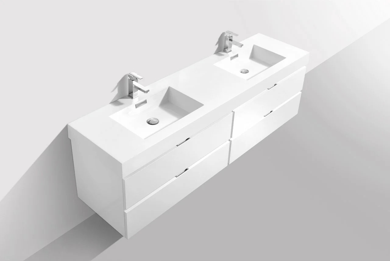 Bliss 72″ Inch High Gloss White Wall Mount Single Sink Modern Bathroom Vanity - Image 4