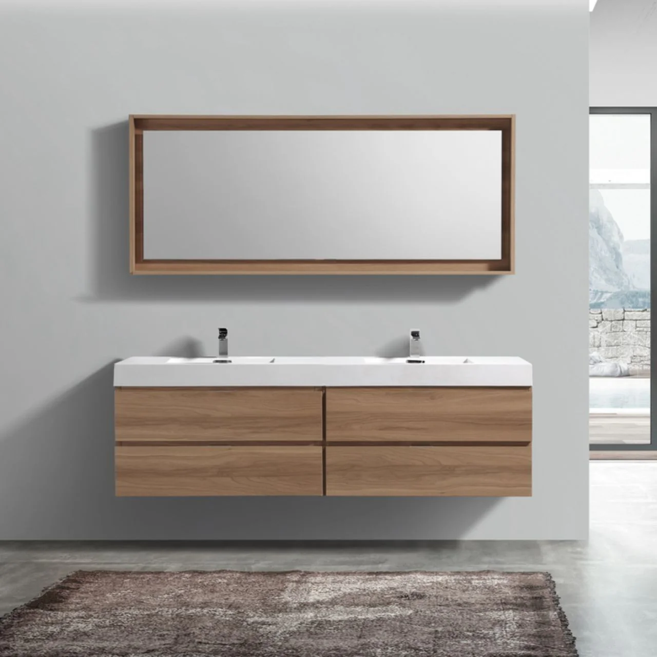 Bliss 72″ Inch Honey Oak Wall Mount Double Sink Modern Bathroom Vanity( ETA - JUNE ) - Image 2