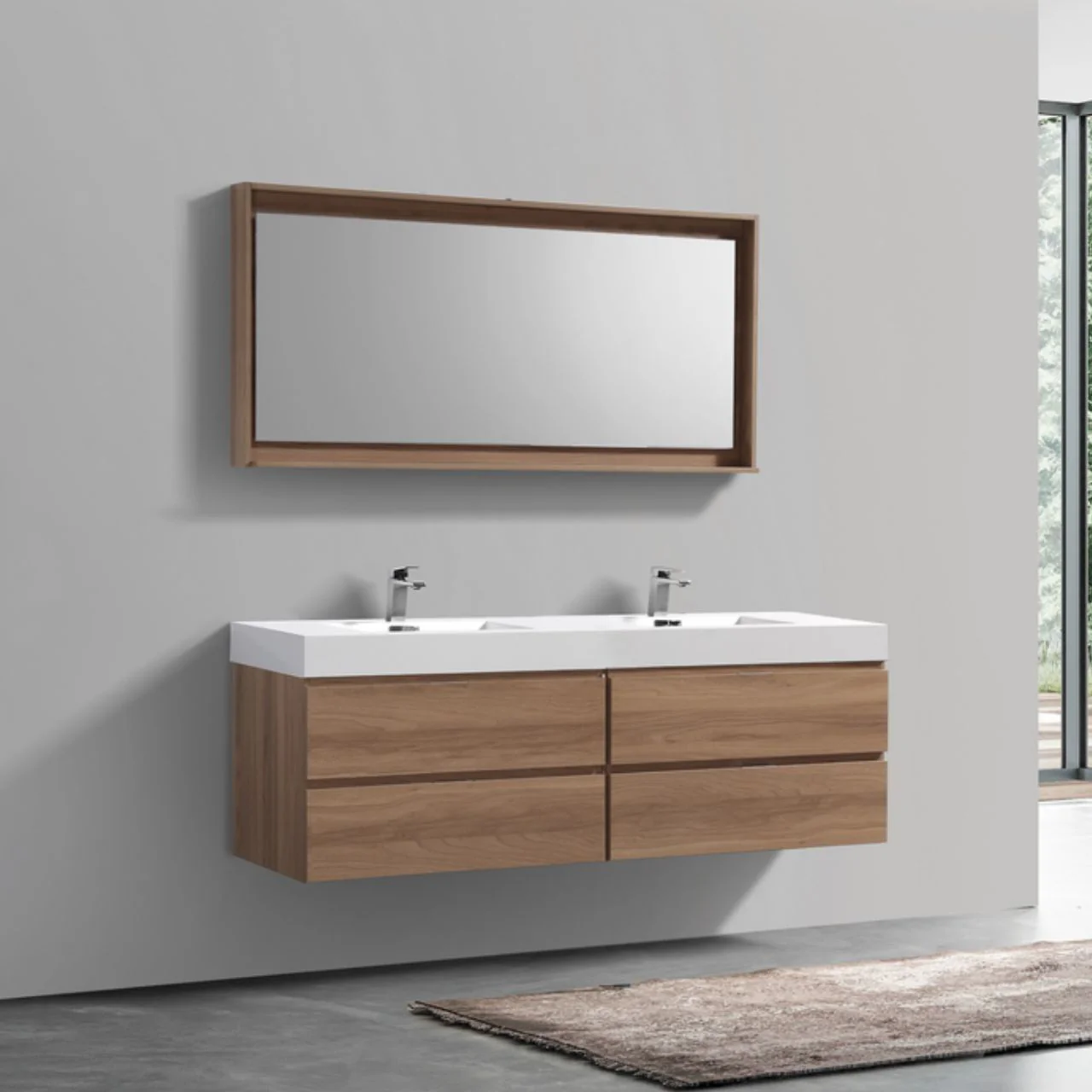 Bliss 72″ Inch Honey Oak Wall Mount Double Sink Modern Bathroom Vanity( ETA - JUNE ) - Image 3