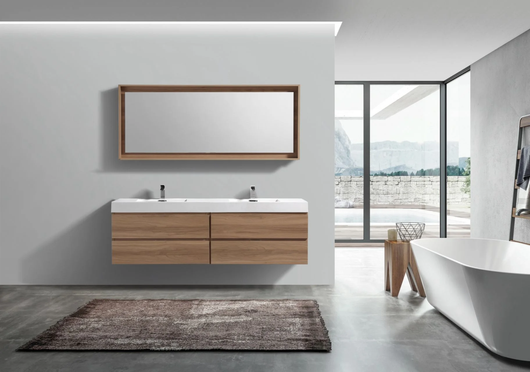 Bliss 72″ Inch Honey Oak Wall Mount Double Sink Modern Bathroom Vanity( ETA - JUNE ) - Image 4