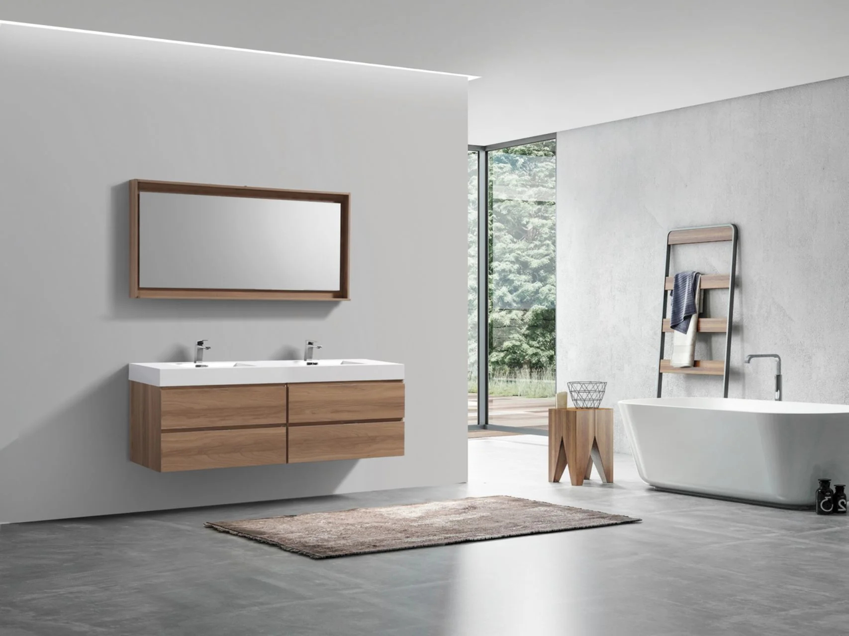 Bliss 72″ Inch Honey Oak Wall Mount Double Sink Modern Bathroom Vanity( ETA - JUNE ) - Image 5