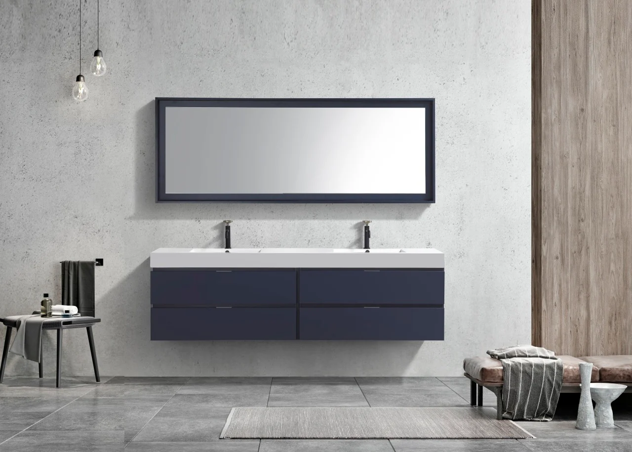 Bliss 72″ Inch Navy Blue Wall Mount Double Sink Modern Bathroom Vanity - Image 3