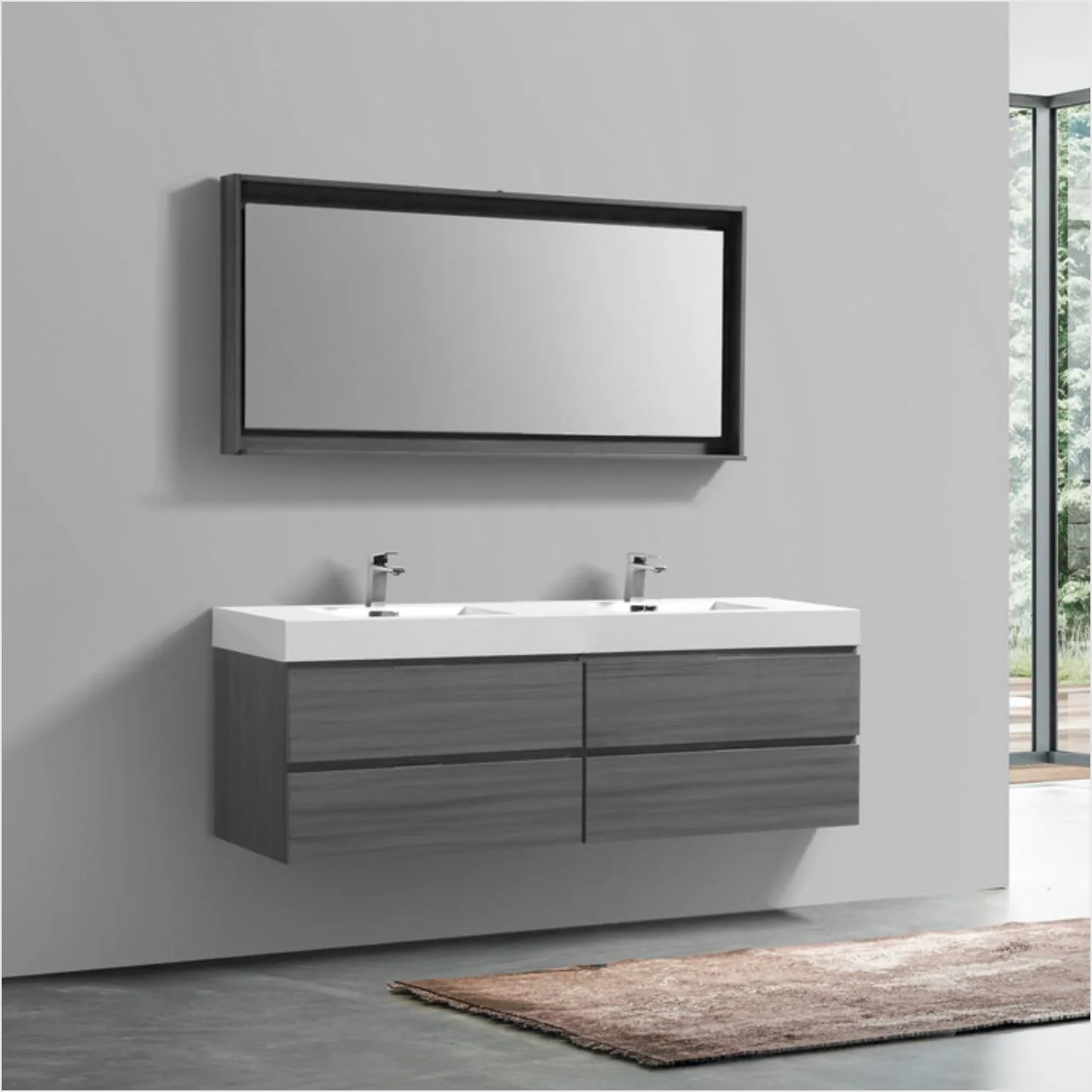 Bliss 72″ Vulcan Ash Grey Wall Mount Double Sink Modern Bathroom Vanity - Image 3
