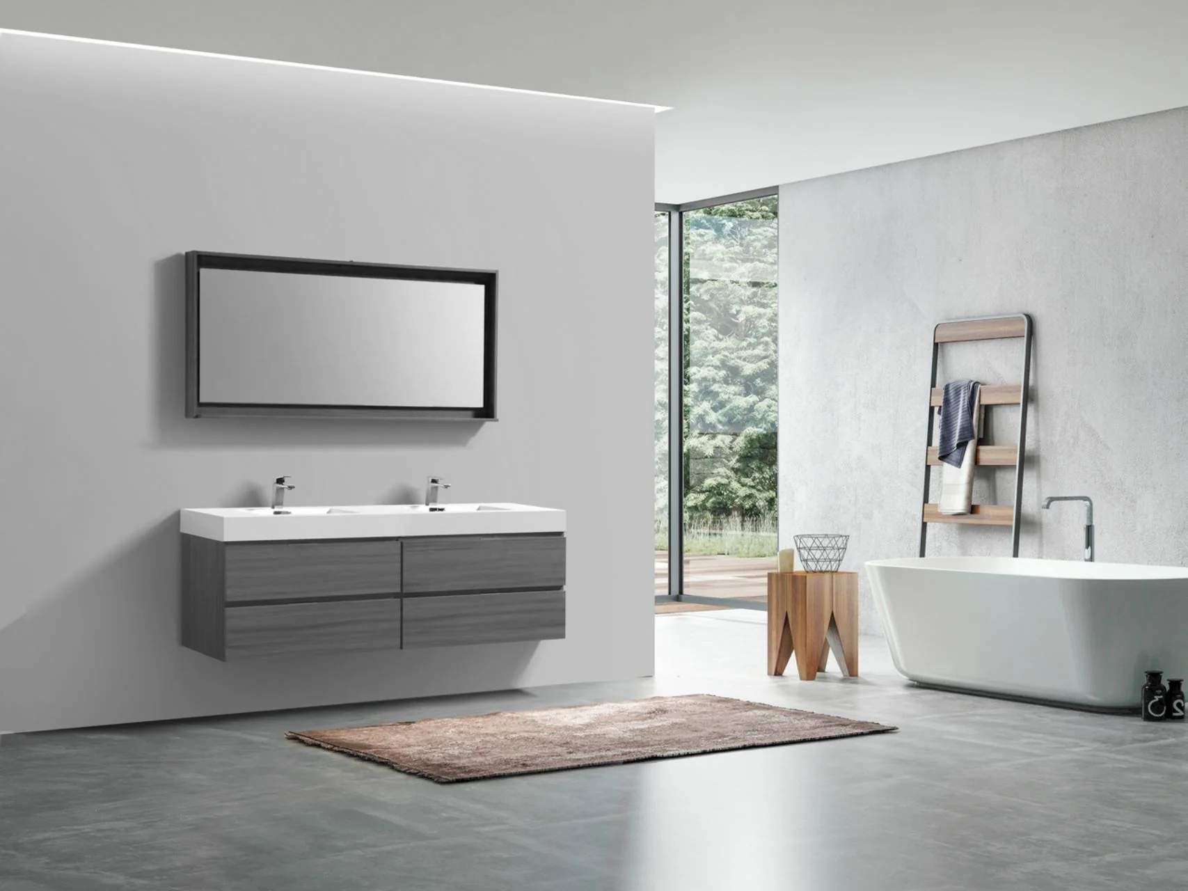 Bliss 72″ Vulcan Ash Grey Wall Mount Double Sink Modern Bathroom Vanity - Image 5