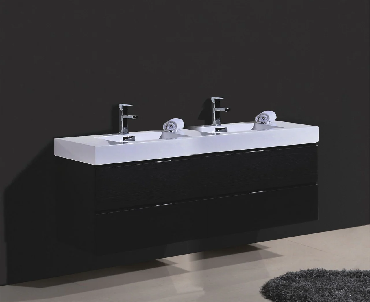Bliss 80″ Inch Black Wall Mount Double Sink Modern Bathroom Vanity - Image 2