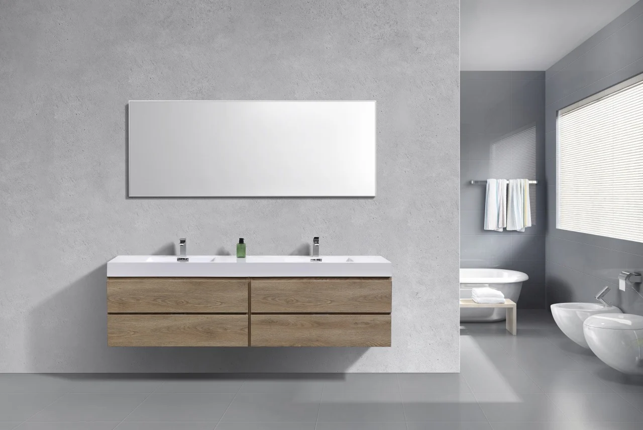 Bliss 80″ Inch Butternut Wall Mount Double Sink Modern Bathroom Vanity - Image 2