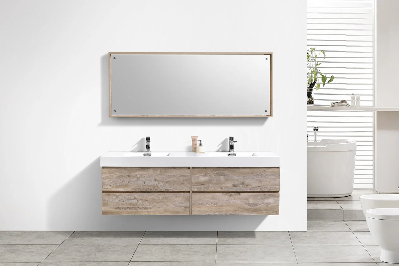 Bliss 80″ Inch Nature Wood Wall Mount Double Sink Modern Bathroom Vanity - Image 5