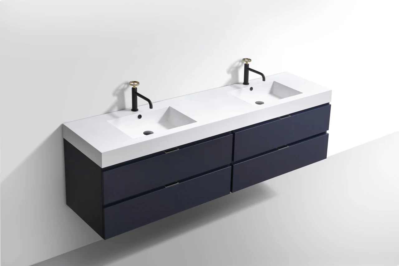 Bliss 80″ Inch Navy Blue Wall Mount Double Sink Modern Bathroom Vanity - Image 2