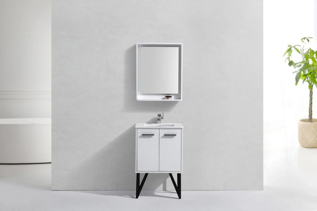 Bosco 24″ Inch High Gloss White Modern Bathroom Vanity W/ White Countertop - Image 3