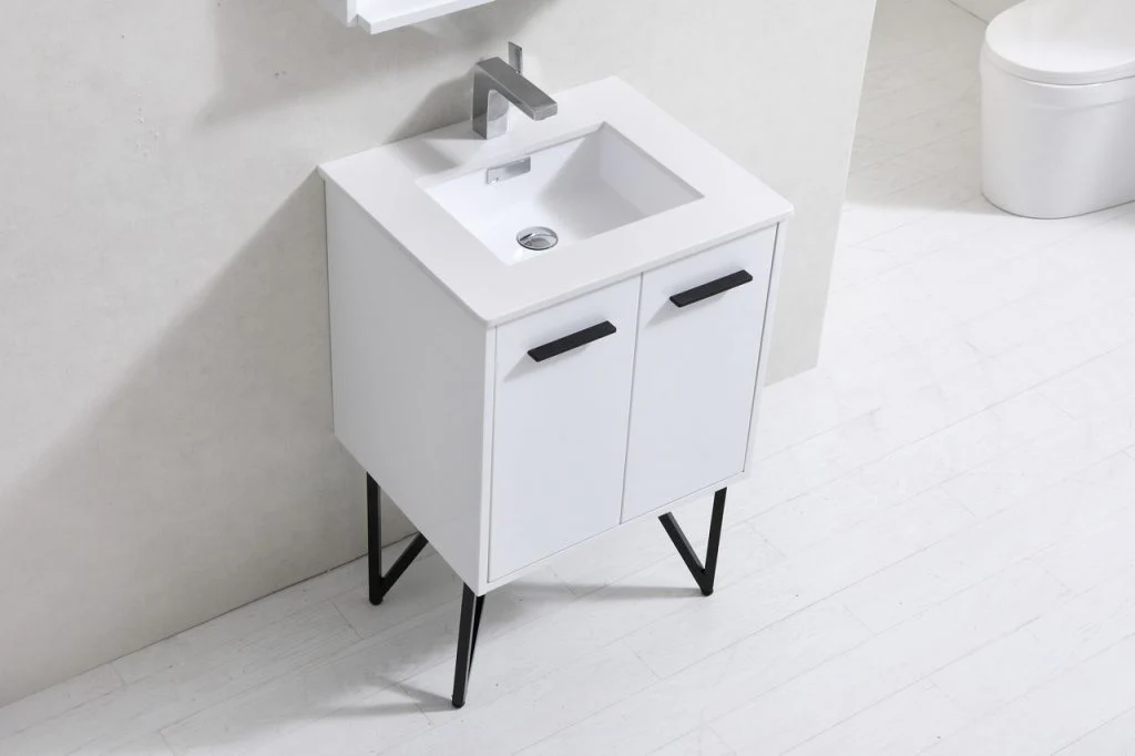 Bosco 24″ Inch High Gloss White Modern Bathroom Vanity W/ White Countertop - Image 4