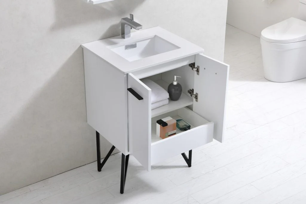 Bosco 24″ Inch High Gloss White Modern Bathroom Vanity W/ White Countertop - Image 5