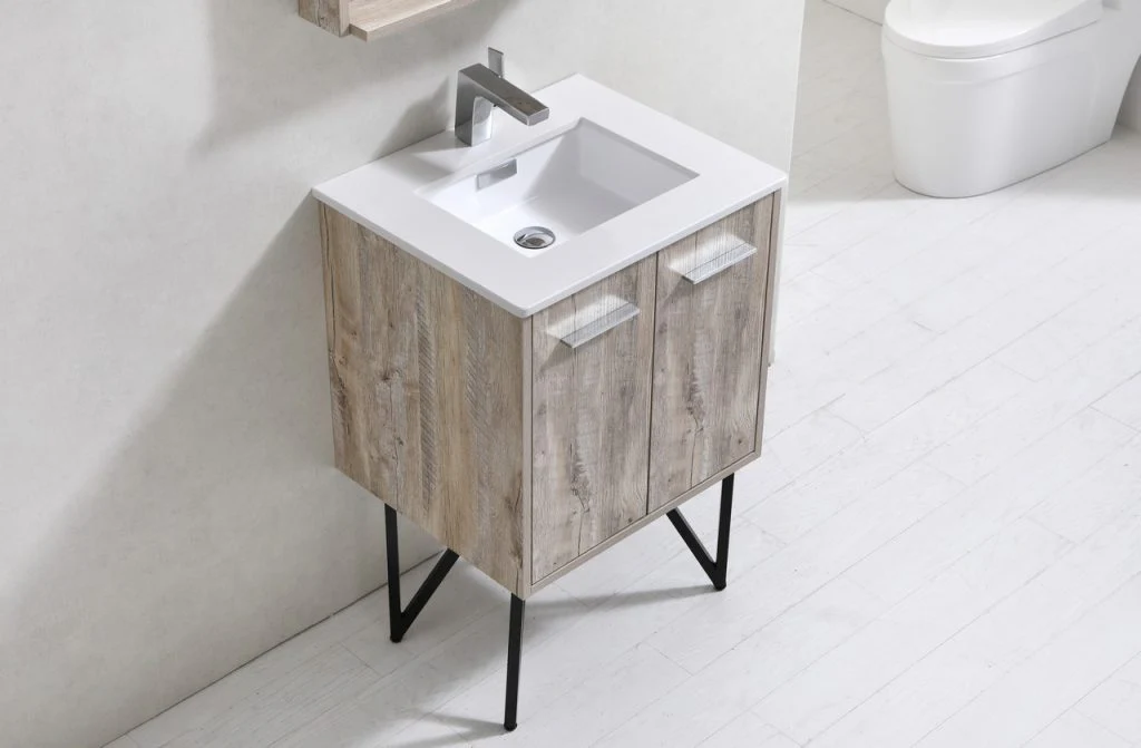 Bosco 24″ Inch Nature Wood Modern Bathroom Vanity W/ White Countertop - Image 4