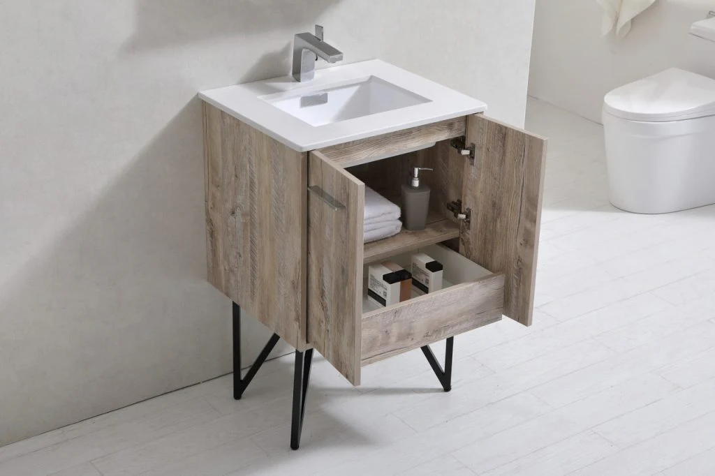 Bosco 24″ Inch Nature Wood Modern Bathroom Vanity W/ White Countertop - Image 5