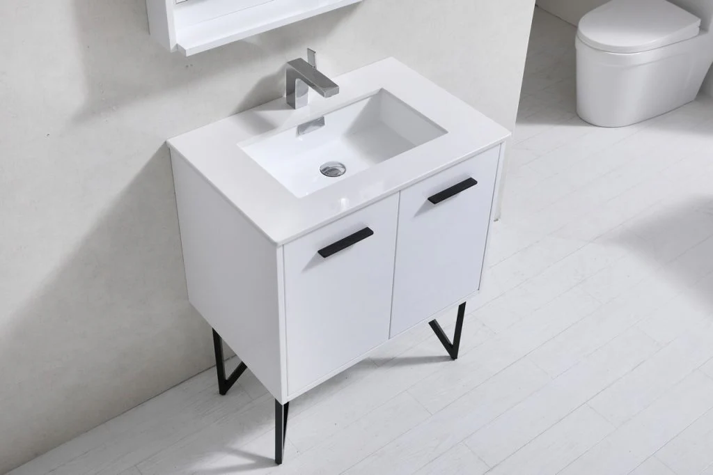 Bosco 30″ Inch High Gloss White Modern Bathroom Vanity W/ White Countertop - Image 4